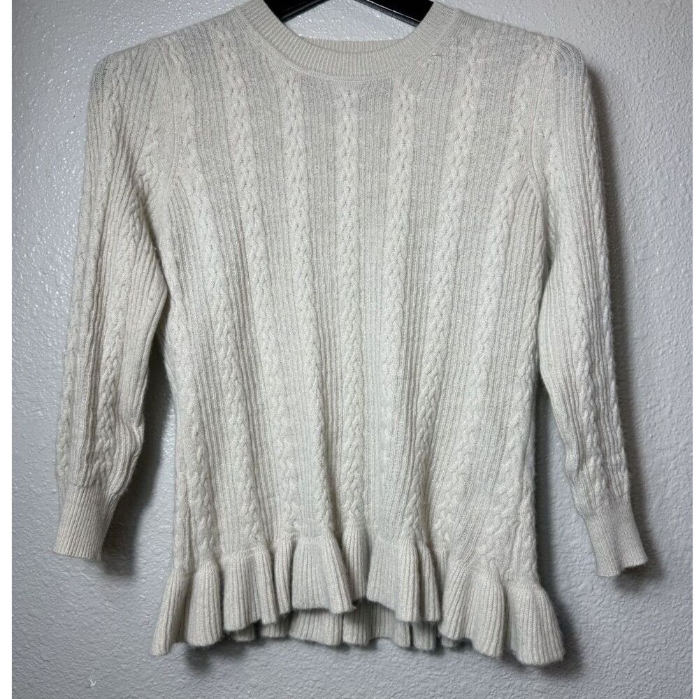Burberry London 100% Cashmere Cable Knit Peplum Sweater Ivory Size M - Picture 2 of 11